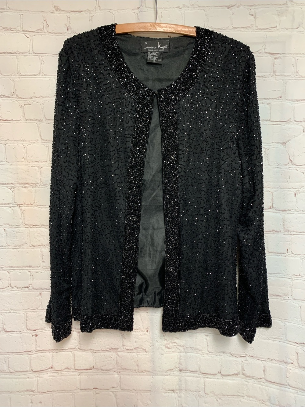 Laurence Kazar Black Silk Sequined Jacket Cardigan Size XL